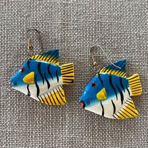 Vintage wooden hand painted fish earrings